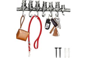 Comfify Appendiabiti da Parete in ghisa, con 7 Gatti, in Stile Vintage, con 4 Ganci, Montaggio a Parete, 32 x 10 cm, con Viti e tasselli - Argent avec noir