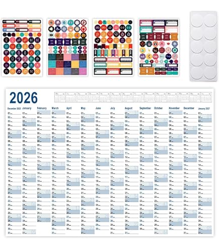 Calendario Da Parete Grande 2026 - Planner Annuale Dimensioni 74x52 Cm, Per Casa, Ufficio, Scuola, Con Adesivi E Nastro