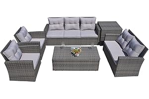 Direct Wicker 6 Pieces Rattan Garden Furniture Sofa Set with Large Storage Box - Grey Weave