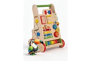 KiddyMoon gåstol av trä för barn lära-gåstol roliga spädbarn, lära sig löpa, multifunktion träleksak för små barn Montessori-leksaker, WK-002, flerfärgad