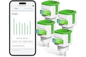 WLAN Steckdose mit Strommessung - GreenSun Stromzähler für Steckdose mit Smart Life APP Stromverbrauch Energiekostenmesser Zeitschaltuhr Sprachsteuerung mit Alexa Stromzähler 4PC