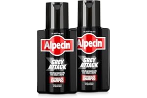 Alpecin Grey Attack Caffeine & Colour Shampoo for Men 2x 200ml | Cabello gradualmente más oscuro y fuerte | Efecto de color controlado y de aspecto natural con menos canas