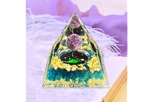 VDYXEW Crystal Pyramid, Amethyst with Blue Lucite Zodiac Aries Orgone Pyramid, Healing Crystal, Postive Energy Orgonite Crystal Healing for Yoga, Meditation, Stress Reduce (Aries)