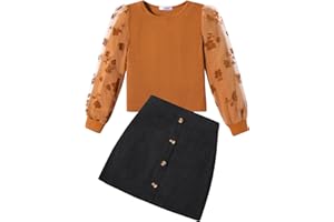 Arshiner Filles Ensembles Élégant Hauts à manches longues avec Jupe en Plaid Enfants Ensemble Mode Tenue Automne Hiver Vêtements Set pour Fille 5-13 ans