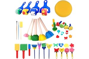 YIFLORINE TANG Schwamm Malerei Pinsel Set,30 Stücke Kinder Schwammpinsel Malwerkzeuge,Kinder Malwerkzeuge Set DIY-Handmalerei-Werkzeuge Schwammbürste Werkzeug für Kinder Kunsthandwerk