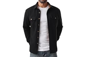 QIXING Men's Fleece Lined Corduroy Shirt Button Down Long Sleeve Jacket Trucker Overshirt Autumn Winter Coats with Flap Pockets