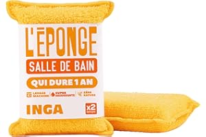 INGA - 2 X Éponges Réutilisables Lavables - Spéciales Surfaces, Double Absorption - 2 Côtés pour Absorber et Essuyer - Fabriqué en Europe - Éponge Lavable Qui Dure 1 an
