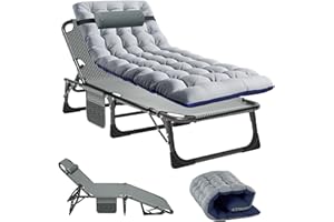 SUNYRISY Sun Loungers Recliners, Heavy Duty Adjustable Garden Deck Chair with Mattress and Headrest, Portable Outdoor Garden Bed for Home, Office Nap, Patio Pool and Beach