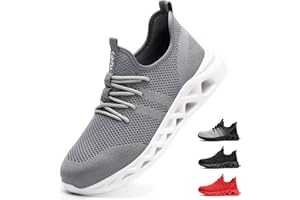 TBNOI Obuwie ochronne dla mężczyzn i kobiet, S3, z poduszką powietrzną, buty robocze, lekkie, sportowe, antypoślizgowe, z amortyzacją, stalowy nosek