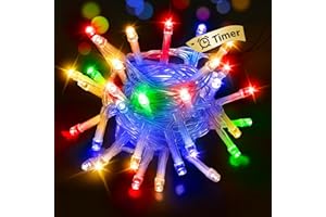 btfarm Multicoloured Fairy Lights Battery Operated with Timer, 3M 30 LED Christmas String Lights Battery Powered Waterproof, 2 Modes Multi Coloured Battery Twinkle Light for Indoor Outdoor Decoration