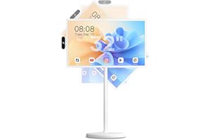 Cozyla Mate 32 Inch Mobile Portable TV Stand on Wheels Support Google Store Full Swivel Rotation Portable Touch Screen Monitor Built-in Battery Smart Rolling Tablet TV 4K Camera Remote Control White