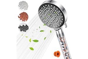 Pommeau De douche economie deau- YEAUPE Pommeau de douche avec filtre, pommeau de douche haute pression avec 6 types de jets, pommeau douche anti calcaire, chrome