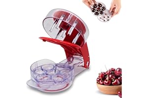 THREE STARS Deshuesador de Cerezas Multifunción de Acero Inoxidable y Plástico sin BPA con Capacidad para 6 Frutas - Accesorio de Cocina Práctico y Duradero - Utensilio Manual para Cocina | 3-Stars
