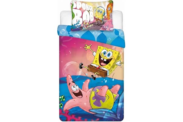 BrandMac Svampbob Fyrkant sängkläder set för småbarn | påslakan 100 x 135 cm med örngott 40 x 60 cm