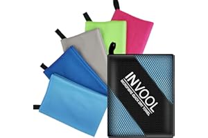 INVOOL Toalla de Fibra Superfina, 5 Colores (Azul) con Bolsa de Transporte - Ideal para Viajes, Camping, Gimnasio, Playa, Vacaciones, Toalla de Secado Rápido (50x100)