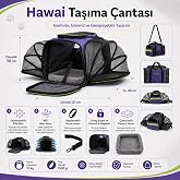 Yıkanabilir Kedi Ve K&ouml;pek &Ccedil;antası Hawaii Fileli Kedi Omuz Cantası Model (Mor)