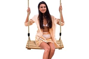 Balançoire Extérieur Bois Adulte Siège Accessoire Arbre pour Portique Jardin Max Chargé 100kg (Bois Jaune)