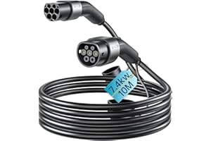QIAO)) QIAO Câble de Charge de Type 2, câble de Chargeur de Voiture électrique de Type 2 à Type 2 IEC 62196 EV, câble de Charge Rapide Mode 3 EV et PHEV avec Sac de Transport (7,4 KW, 10 m)