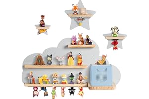 Todeco Étagère magnétique, pour Tonie Box et Tonies, Jusqu'à 20-25 Tonies, Murale Étagère pour boîte à Musique pour Enfant, Nuage Gris et étoile