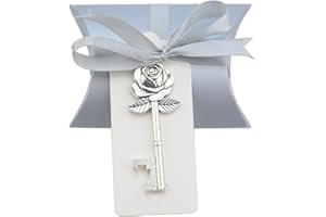 Aokbean 50 pezzi Forma di Fiore di Rosa Apribottiglie con Chiave Vintage Regali di Nozze per il Set Regalo per gli Ospiti con Scatole di Caramelle,Grazie Tag e Nastro (Antico Argento)