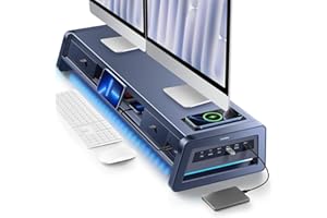 VAYDEER Support double moniteur avec 8 ports USB 3.0, support de transfert de données pour 2 moniteurs, support en métal pour PC, ordinateur portable, jusqu'à 32 pouces, noir