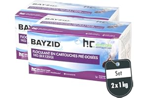 Höfer Chemie 2 x 1kg BAYZID® Cartouches de Floculant Piscine Pré-dosées (8 x 125 g) - Élimination Rapide des Impuretés pour Piscines avec Filtres à Sable, Facile à Utiliser