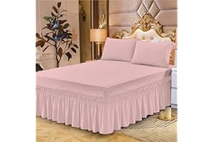 PHP Single Valance Sheet Plain Dyed Deep Poly Cotton Frill Valance Sheet for Baby Pink Single Bed Mattress Cover - 90 X 190 + 25 cm