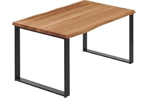 ‎LAMO LAMO Manufaktur Esstisch Küchentisch Schreibtisch Couchtisch aus Massivholz, mit Baumkante 140x80x76 cm (AxBxH), Modern, Dunkel/Schwarz, LAB-01-A-004-9005M