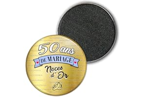 Badgmania Magnet Aimant 3.8cm | Anniversaire 50 Ans de Mariage Noces d'or | Diamètre 3.8cm | Anneaux Mariage