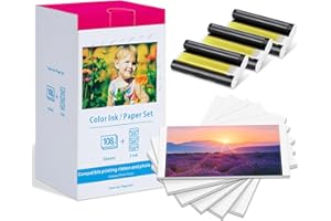 ‎AIRMALL Ersatz für Canon Selphy Fotopapier für Canon CP1300 CP1500 CP1000 CP1200 CP910 Fotopapier und Kartusche, KP-108IN 3115B001(AA) 108 Fotopapier (100 x 148mm) + 3 Kartusche, Papier und Patrone Set