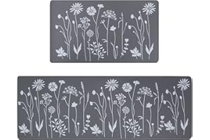 ‎RLAVBL RLAVBL 2er Set praktische Küchenteppiche - Bequeme und rutschfeste PVC-Küchenmatten für Komfort und Sicherheit in Küche, Spüle und Wäscheraum, waschbare Küchenläufer, 43x120cm+43x75cm (Grauweiß)