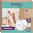 Bambo Nature Premium Eco Nappies, Size 3 (9-18lb/4-8kg), Midi, 168PK, Eco-Labelled, Enhanced Leakage Protection, Secure & Comfortable Baby Nappy