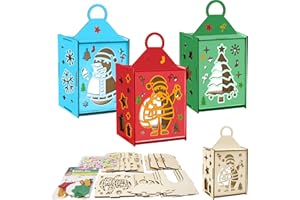 MONCAP 3 STK Weihnachten Basteln Kinder Laterne Bastelset Holz Teelichthalter zum Bemalen Deko Kreativset für Jungen und Mädchen Party Geschenk Kreativ DIY