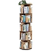 Vigo Wood 360&deg; Rotary Bookcase &ndash; Modern and Decorative Multilayer Wooden Book and Magazine Shelf (Oak, 5 Shelves)