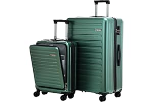 TydeCkare Juego de Maletas de 2 Piezas de 20/28", Solo Cabina de 20" con Bolsillo Delantero, 55x40x20cm, Equipaje facturado de 28" = 101L, Carcasa rígida Liviana, Cremallera YKK, candado TSA, Verde