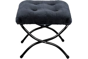 ‎HOLLYHOME HollyHOME Fußhocker Klappbar Fußablage Fußstütze Faltbar Sitzhocker mit Metallbeinen Fusshocker mit Abnehmbar Gepolsterte Sitzfläche, Plüsch Dunkelgrau