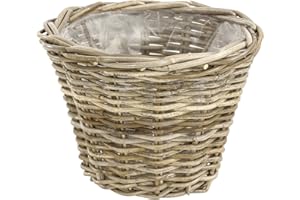 Dehner Rattan Plant Pot, Diameter 29 cm, Height 20 cm, Rattan Wicker, Grey/Brown