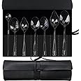 CREATIVECHEF Set of 7 Kitchen Spoons Chef Plating Tools Culinary Kit, Plating Tools Specialty Chef Plating Spoons Kit, Stainless Steel Serving Spoons Set, Professional Kitchen Secret, Black