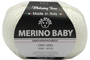 FILATI ITALIANI lana Merino Baby 100% merinos da 50g - 175 metri per uncinetto 3 per copertine da nenonato e capi di abbigliamento di qualita superiore - made in italy (bianco - 01, BABY)