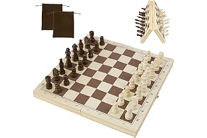 TONZE Echiquier Jeux Echec Bois Magnetique Pliable Jeux de Société Voyage pour Enfant Adulte Jeu d Echecs en Bois Plateau D'échec Educatif avec 2 Sac de Rangement Cadeau Jouet Enfant Garçon Fille 8 9 10 Ans