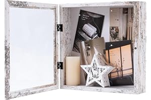 Muzilife Cornice portafoto in legno 3D con apertura da riempire, 28 x 28 cm, con spilli e tasselli per display fai da te, regalo per famiglia, amici, ufficio, vintage, bianco