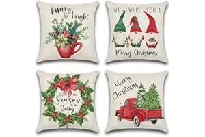 JOTOM Christmas Cushion Cover Waterproof Cushion Cover 45 x 45 cm Set of 4 Sofa Cushion Cover for Sofa Room Outdoor Balcony Patio Garden Outdoor (Merry Christmas)