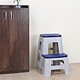 Nilkamal STL31 Strong and Durable Plastic Seating Stool for Home | Bedroom | Bathroom | Kitchen | Living Room | Office | Adult Stool with high Load Capacity (Silk Grey/Cobalt Blue)