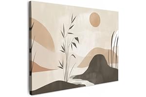 MuchoWow© Impression sur Toile Decoration Murale Peinture 40x30 cm Tableaux Decoratifs Muraux Déco Chambre Tableau Salon Japandi - Paysage - Beige