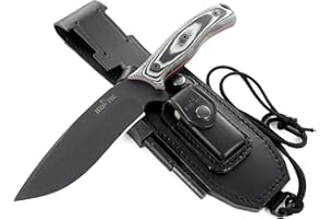 JEO-TEC Nº9: Couteau de Camping Outdoor Survie Bushcraft Multifonctionnel, Lame inox MOVA-58, Étui de transport position multiple, Fabriqué en Espagne