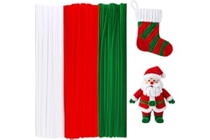 EUJRCF 300 Pipe Cleaners for Craft Christmas, Red Green White Pipe Cleaners, 8mm Thick Chenille Stems for Christmas Tree Ornaments, DIY Projects, Crafts,Classroom,Festival,Party Decorations