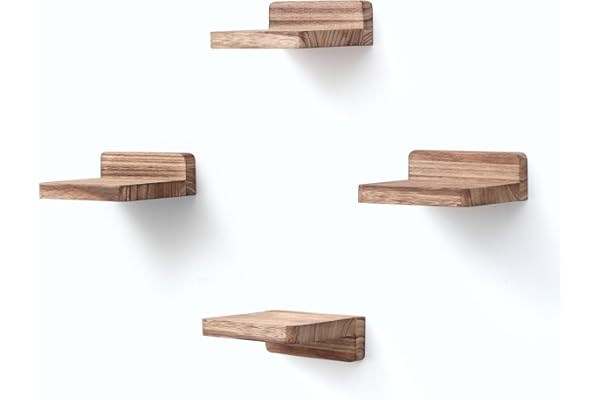 MITREL Lot de 4 Petites Etagères Flottantes Carrées en Bois pour Petits Objets, Décoration pour Chambre à Coucher, Salon, 10,2 x 10,2 x 4 cm (Noir Carbonisé)