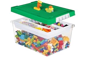 Greentainer Storage Bins with Lids for Cube Kids Toy Box Stackable Plastic Boxes Organiser with Removable Tray Craft Containers for Building Blocks Bricks Puzzle Board Organizer Accessories