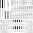 Patelai 100 Pieces Clear Mini Lip Gloss Tube Refillable Empty Lip Balm Containers Bottles Transparent Mini Lipstick Containers for Women Girls DIY Makeup,1.2 ml (Silver)