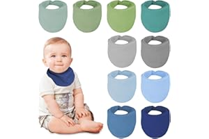 Miyacare 10 Stück Lätzchen Baby Absorbierende Dreieckstuch, Vier Stockwerke Weiche Musselin Halstücher mit 4 Verstellbares Ruckknöpfe, 100% Baumwolle, für Jungen, Mädchen Neugeboren